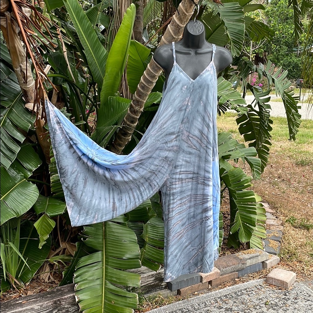 Asymmetric tie-dye wide leg festival jumpsuit